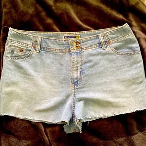 Vintage ALTERED Old Navy Blue Jeans Low Waist Two buttons 2” waist band cut off